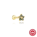Goldener S925 Sterling Silber Labret-Stecker mit grüner Moosachat-Blumenverzierung - #4 Gold (Einzelstück)