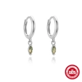 Boucles d'oreilles créoles en argent 925 avec agate verte en taille marquise - Agate Mousse Verte Marquise / Or blanc