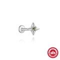 S925 Sterling Silber Stern Ohrstecker mit grünem Moosachat und flachem Schraubverschluss - #7 Platin (Einzelstück)
