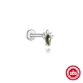 S925 Sterling Silber Stecker mit Moosachat in Drachenform und Zirkonsteinen - #9 Platin (Einzelstück)