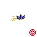 S925 sterling silver gold stud earring with three marquise-cut blue lapis lazuli stones - Three-Stone Leaf Style (#12 Gold)