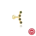 S925 Sterling Silber Gold Ohrstecker mit vier dunkelgrünen Moosachat-Edelsteinen - #11 Gold (Einzelstück)