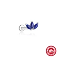 S925 sterling silver ear stud with blue marquise lapis stones in a fan-shaped setting - Three-Stone Leaf Style (#12 White Gold)