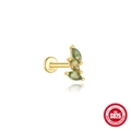 S925 Sterling Silber vergoldeter Stecker mit Moosachat in eleganter Blattform - #13 Gold (Einzelstück)