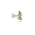 Nahaufnahme der S925 Silberstecker mit drei Moosachat-Steinen in Navette-Schliff - Einzelner Weißgold Stil 10(5953296507712)