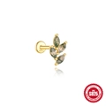 S925 Sterling Silber Ohrring in Blattform mit Moosachat und Vergoldung - #14 Gold (Einzelstück)