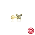 S925 Sterlingsilber Schmetterling Ohrstecker mit Moosachat Steinen in Gold-Finish - #15 Gold (Einzelstück)