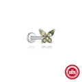S925 Sterling Silber Schmetterlings-Ohrstecker mit grünem Moosachat auf weißem Grund - #15 Platin (Einzelstück)