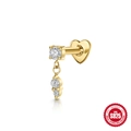 Boucle d'oreille gland coeur en argent S925 avec clous en zircone fini doré - Style Pendentif à Deux Étages / Pièce Unique / Or