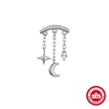Boucle d'oreille en argent S925 avec pendentifs étoile, lune et zircon sur chaînes fines - Style Pampille Étoile Lune (Base Ronde) / Pièce Unique / Or blanc