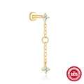 Goldener S925 Sterlingsilber Kette Ohrstecker mit eckigen Zirkonia-Anhängern - Quadratischer Zirkonia Kette Anhänger Stil / Gold