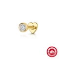 Clou d'oreille en argent S925 doré avec zircon rond et base plate en forme de coeur - Style Clou Rond (4MM) / Pièce Unique / Or