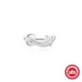 S925 sterling silver koi fish stud earring with fine scale texture and hallmark - Single Platinum #1