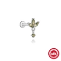 S925 Sterling Silber Kleeblatt Ohrstecker mit Moosachat und flachem Schraubverschluss - #16 Platin (Einzelstück)