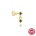 Vertikale S925 Sterlingsilber Stecker mit zwei grünen Moosachaten in Gold-Finish - #5 Gold (Einzelstück)