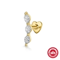 Clou d'oreille en argent S925 doré avec trois pierres marquises et fermoir à cœur - Style Trois Marquises / Pièce Unique / Or