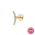 Clou d'oreille en argent S925 doré avec cinq zircons brillants au design incurvé - Style Incurvé à Cinq Pierres / Pièce Unique / Or