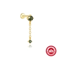 S925 Silber vergoldeter Ohrring mit grünem Moosachat und einer feinen Goldkette - #12 Gold (Einzelstück)