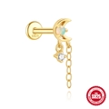 S925 Sterling Silber vergoldete Mond-Ohrstecker mit Opal und weißer Zirkon-Quaste - Mond Opal Anhänger Stil / Gold