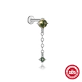 S925 Sterling Silber Moosachat Ohrstecker mit einer zarten hängenden Kettenverzierung - #12 Platin (Einzelstück)