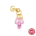 S925 sterling silver stud earring featuring three pink teardrop-shaped zircons in gold - Single Piece / Gold Color Pink Zirconia