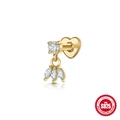 Clou d'oreille en argent S925 doré avec zircons marquise et base en cœur - Style Cluster en Éventail / Pièce Unique / Or