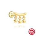 Goldener S925 Sterlingsilber Ohrstecker mit drei zarten hängenden Fünfzackigen Sternen - Bogenstange Dreifachstern Anhänger Stil / Gold