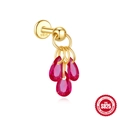 S925 Sterling Silver gold plated cartilage stud with three red teardrop zirconia charms - Single Piece / Gold Rose Red Zirconia