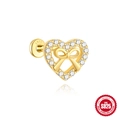 Boucles d'oreilles cœur en argent S925 doré avec nœud et zircons scintillants - Or #7
