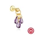 Χρυσό σκουλαρίκι labret S925 με τρεις μοβ πολύτιμους λίθους σε σχήμα δακρύου - Μονό Τεμάχιο / Χρυσό Μωβ Ζιργκόν