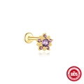 Clou de cartilage fleur en argent S925 doré avec pierre violette et dos à spirale - Or #9