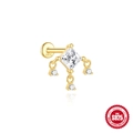 Piercing labret en argent S925 doré avec oxydes de zirconium carrés et ronds brillants - Or #12