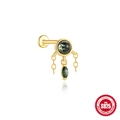 S925 Sterling Silber Moosachat Piercing Stecker mit hängenden grünen Steinketten - Goldener Quasten-Anhänger-Stil