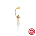 S925 sterling silver gold navel ring with round purple gem and marquise-cut zircon - Amethyst Style (#2 Gold - Single Piece)