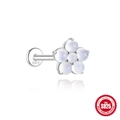 S925 sterling silver flower labret stud with iridescent moonstone petals - Five-Petal Flower / White Gold