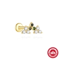 Goldenes S925 Sterlingsilber Labret-Piercing mit Moosachat und weißen Zirkonia - Gefächerte Lagen-Design (Gold #1)