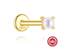 Boucle d'oreille classique en argent sterling S925 doré avec perle blanche et vis - 2mm / Or
