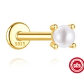 Clou d'oreille labret classique en argent S925 doré avec une perle blanche - 3mm / Or
