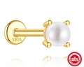 Élégant clou d'oreille perle en argent 925 avec finition dorée et fermoir à vis - 4mm / Or