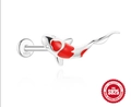 Clou de labret carpe koi en argent massif S925 avec émail rouge et diamants - Platine Unique #2