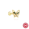 S925 Sterlingsilber Schmetterling Ohrstecker mit Moosachat und klaren Diamanten - Schmetterling-Design (Gold #3)