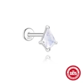 S925 sterling silver flat back labret stud with a kite-cut light blue moonstone - Kite Shaped / White Gold