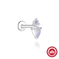S925 sterling silver ear stud featuring moonstone pear and round cut gems in a variant view - Drop Round Set / White Gold