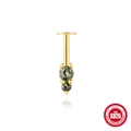 Luxuriöser S925 Sterling Silber Gold Labret Ohrring mit natürlichen Moosachat Steinen - Vertikaler Doppelstein Stil / Gold