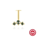 S925 Sterling Silber Gold Labret mit drei grünen Moosachaten für Ohr- und Lippenpiercings - Bogen-Dreistein-Stil / Gold