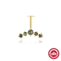 S925 Sterling Silber Gold Labret mit fünf grünen Moosachat-Steinen in minimalistischem Design - Fünf-Stein-Halbmond-Stil / Gold