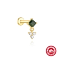 S925 Sterling Silber Gold Ohrstecker mit grünem Moosachat und weißem Zirkon - Square Stone Pendant Design (Gold #7)