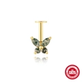 S925 Sterling Silber Schmetterling Ohrstecker mit natürlichen grünen Moosachat Steinen - Schmetterling Form / Gold