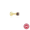 Gouden S925 zilveren labret oorknopje met een ronde veelkleurige regenboog edelsteen - 3 mm ronde solitair (goud)