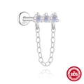 S925 Sterlingsilber Ohrstecker mit dreifachem Mondstein und hängendem Kettendetail - Drei-Perlen-Kette Dekor Stil